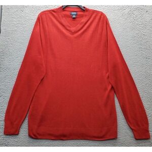 Harbor Bay Sweater Mens Tall XL Red Knitted Ribbed‎ Hem & Cuff V Neck Pullover
